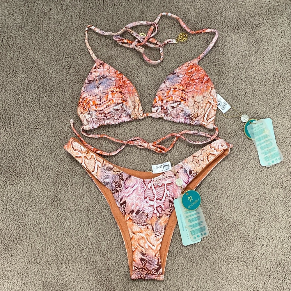 Luli Fama Reversible Skins Coral Snake Triangle Top And High Leg Bottom …